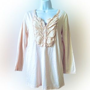 J Crew pale pink long sleeved Henley with silk bodice detailing M adorable! 💕